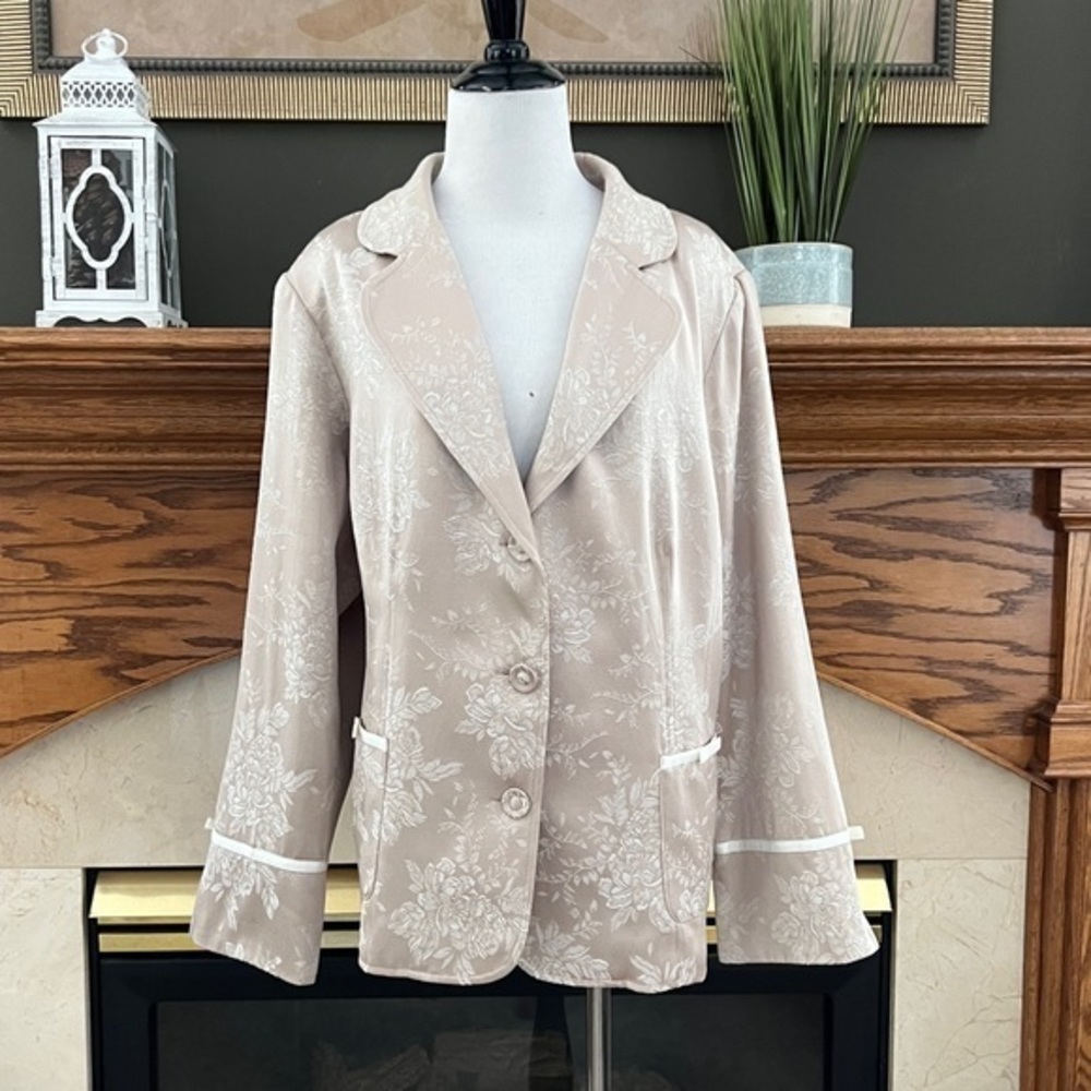 NEW Susan Graver Style Women's Gold Tan Floral Brocade Blazer Jacket Sz. 1X